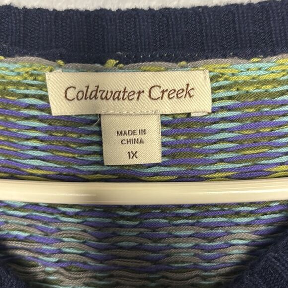 Coldwater Creek Blue Knit Sweater Peacock Crew Neck Size 1X - Picture 3 of 9